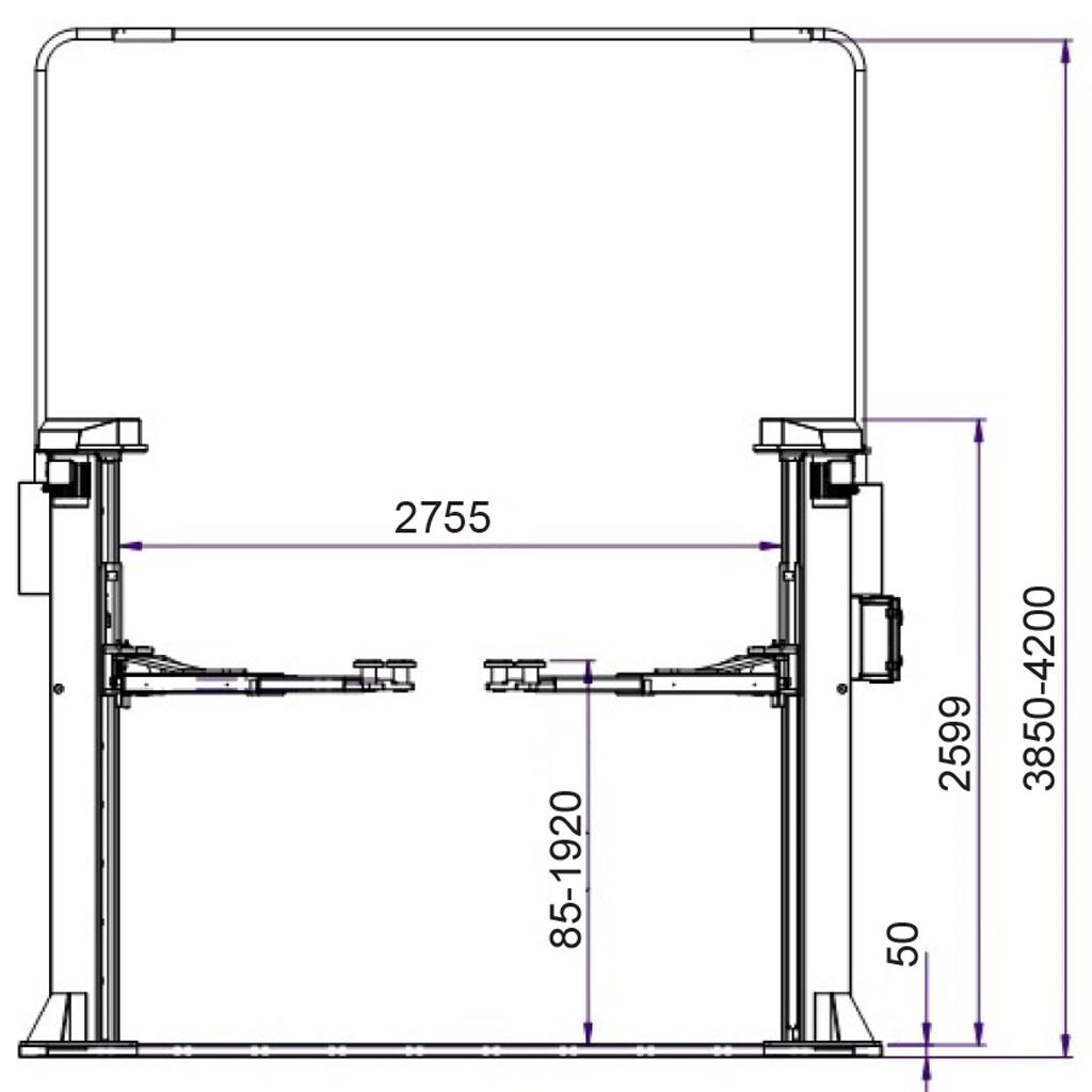 Cầu nâng 2 trụ vít me kiểu cổng GC-4.0TS